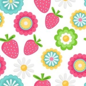 summer pattern with flowers and strawberries