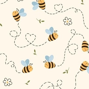 Cute Gender Neutral Bee Pattern, Medium Scale