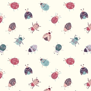 Colorful Ladybugs with Flowers Spring (Cream) - LARGE 11X11
