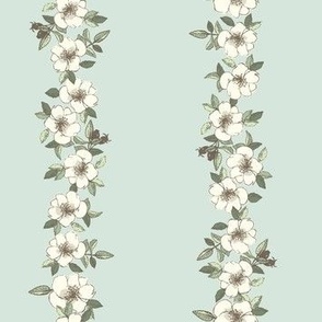 floral stripes of eggshell blossom on a mint background