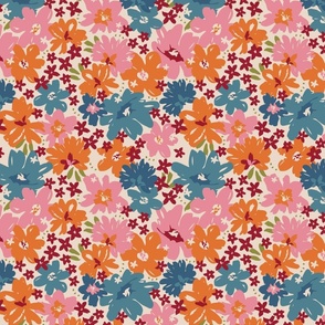 Spring Bouquet - 1 // 10x10 inch scale // off-white pink orange blue red fabric by @annhurleydesign