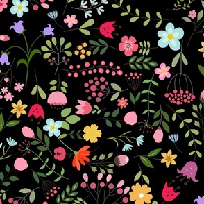 Spring for Wildflowers on Black Floral Print