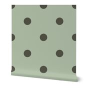 Super sized jumbo Polka dots Dark green on Light sage green 12 inch repeat