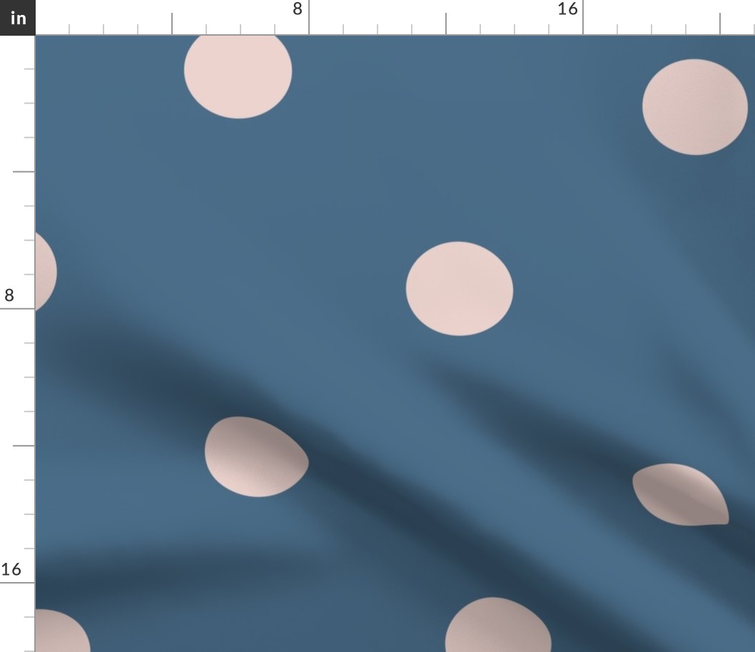Super sized jumbo Polka dots Light pink on Slate blue 12 inch repeat