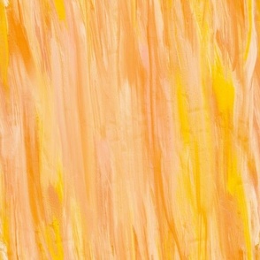 Hand painted painterly vertical abstract stripes, buttery oil acrylic paint 12” repeat.  yellow, coral, peach, orange 