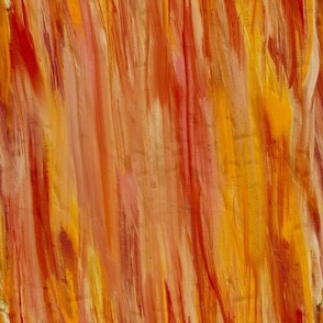 Hand painted painterly vertical abstract stripes, buttery oil acrylic paint 12” repeat red,orange,yellow 