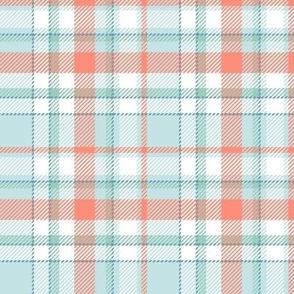 Coastal Blue, Teal, Pink and White Woven Check Plaid