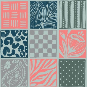 Mix and match Pattern sketches coral teal grey
