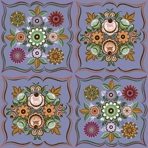 Folk Art Daisy Rose Flower Bunch - Violet Vinous