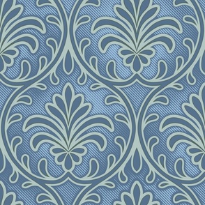 Soft blue rich classical ornamental leaves damast