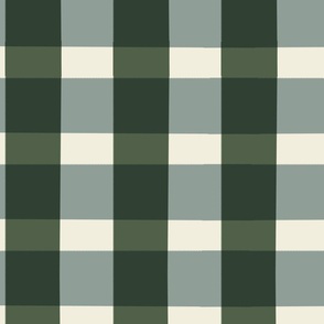 Large Checkerboard, Gingham plaid in dusty green and forest green