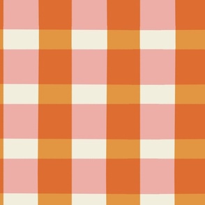 Large Checkerboard, Gingham plaid in pink and orange brown
