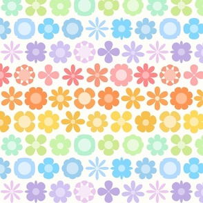  Rainbow Flowers Scandinavian Pastel Retro Mod Geo Daisy Floral Pattern