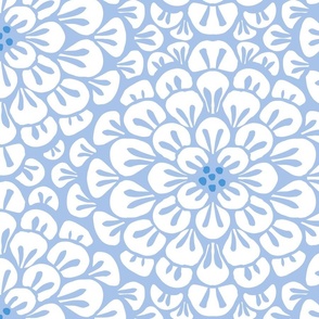 Overlapping dahlia flowers/blue/large