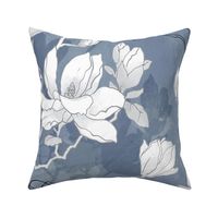 Denim blue magnolia blossom large scale