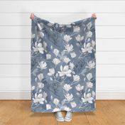 Denim blue magnolia blossom large scale