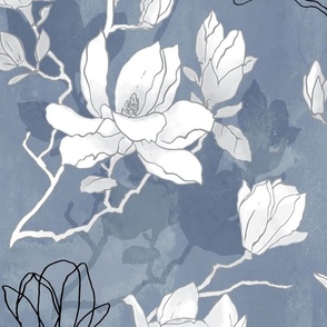 Denim blue magnolia blossom large scale