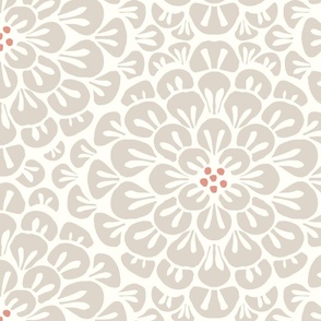 Overlapping dahlia flowers/beige and off white/large