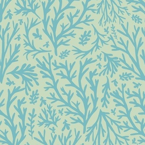 Medium Summer Coral Intricate Non-Directional Pattern in Baby Blue Aqua
