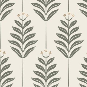 Three Little Blooms And Their Leaves | Creamy White, Limed Ash, Lion Gold | Floral