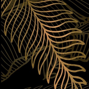 MURAL PANEL 01 - Glam Black and Gold Tropical Leaves
