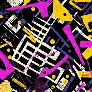 A Dream Of 90ies: Graffiti Street Art Style with Black, White & Purple Abstract Pattern
