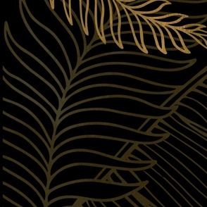 MURAL PANEL 04 - Glam Black and Gold Tropical Leaves
