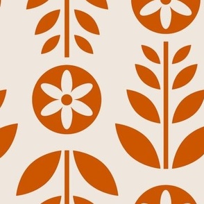 Scandinavian Retro Flowers Burnt Orange on Beige