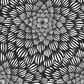 Succulent Doodle Mandala Print - Black and White - Medium Scale