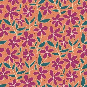 Bright Tropical Floral Flowers in Pink and Orange