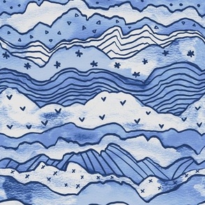 Dolly Mountains in Pastel and Navy Blue - Medium Scale 