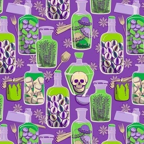 Witch's kitchen in bright green and purple. Small scale