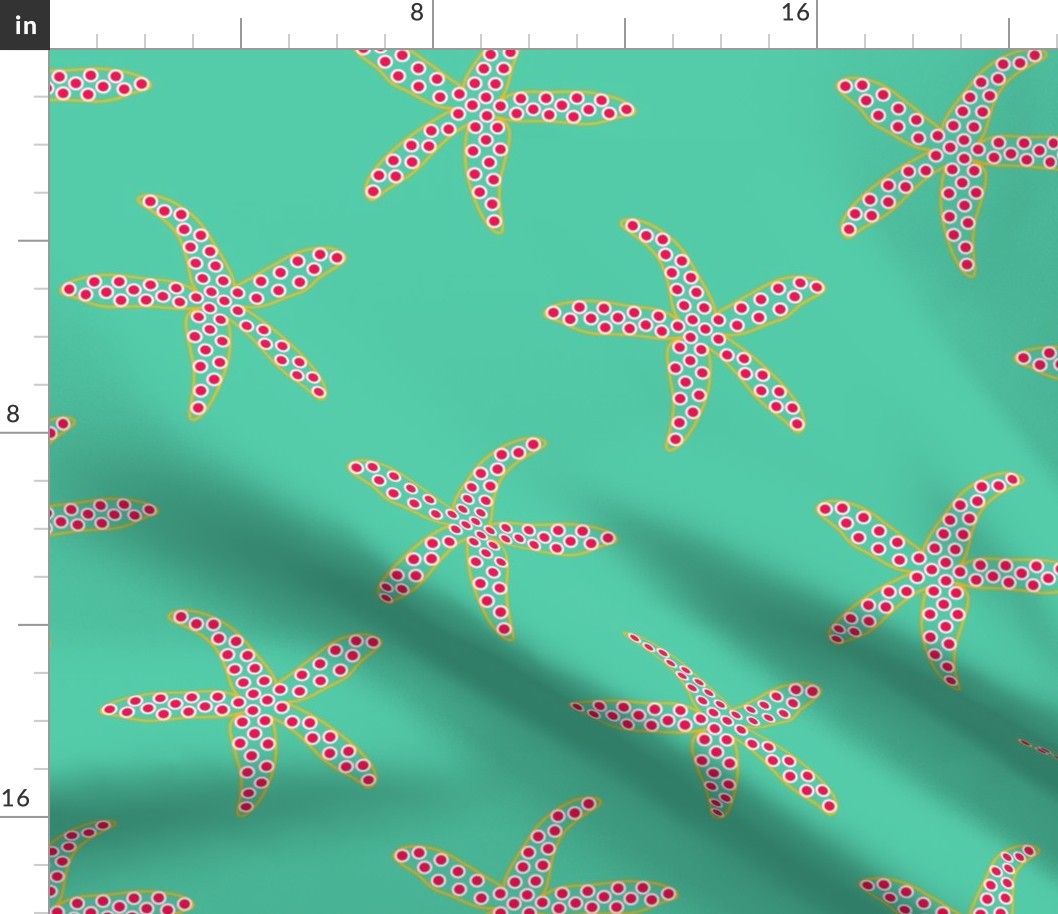 Dancing coral yellow seastar in deep mint water - Fisch and Friends Collection (medium)