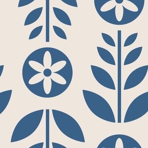 Scandinavian Retro Flowers Navy Blue on Beige 