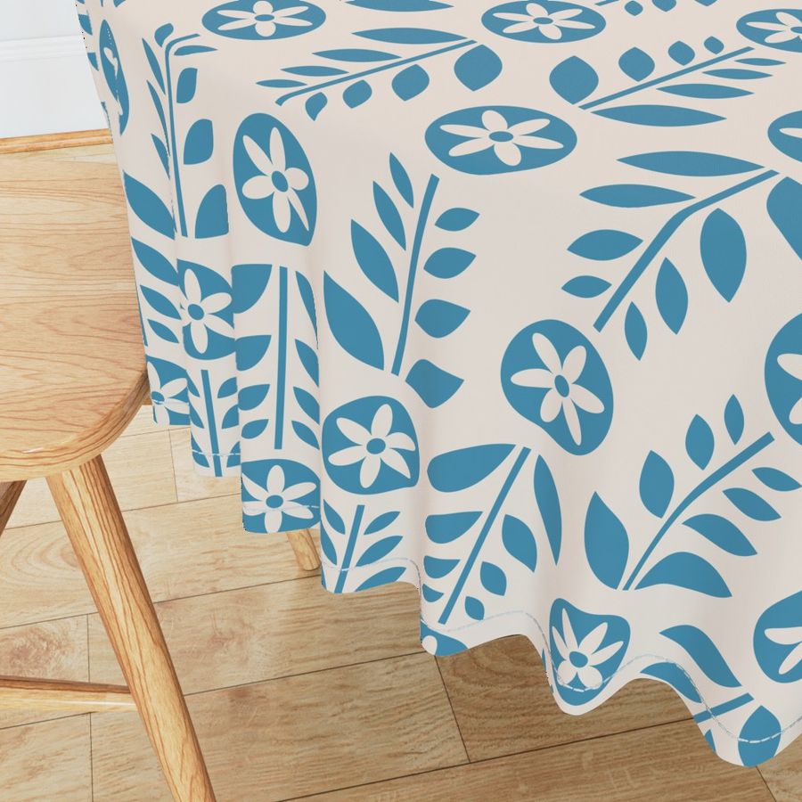 Scandinavian Retro Flowers Light Blue Large 