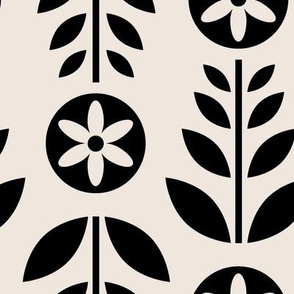 Scandinavian Retro Flowers Black on Beige 