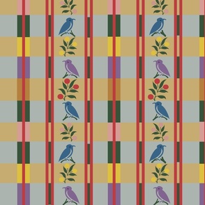 Voysey Vertical Stripes with Bird and Berries Home Decor Pillows Tablecloths