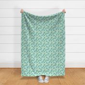 'Where Dragons Dwell' Teal and Green on Light Teal Small Scale Fabric