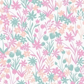 Daydream painterly floral - Teal, pink, light blue, peach - small scale