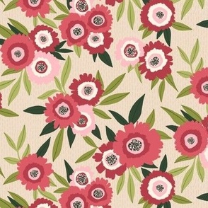 Blossom Whimsy: Shaggy Abstract Flower Delight on a Beige Background