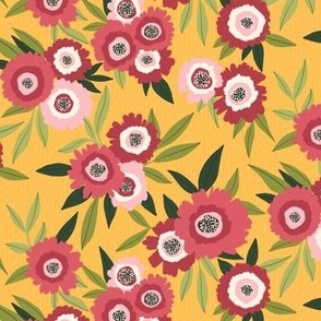 Blossom Whimsy: Shaggy Abstract Flower Delight on a Yellow Background