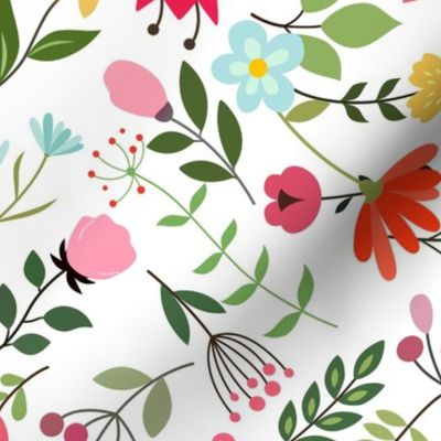 Spring for Wildflowers on White Floral Pattern