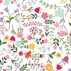 Spring for Wildflowers on White Floral Pattern