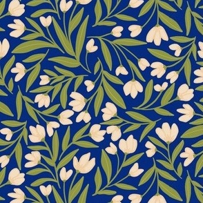 Enchanted Vines: A Tapestry of Tangled Florals on a Dark Blue Background