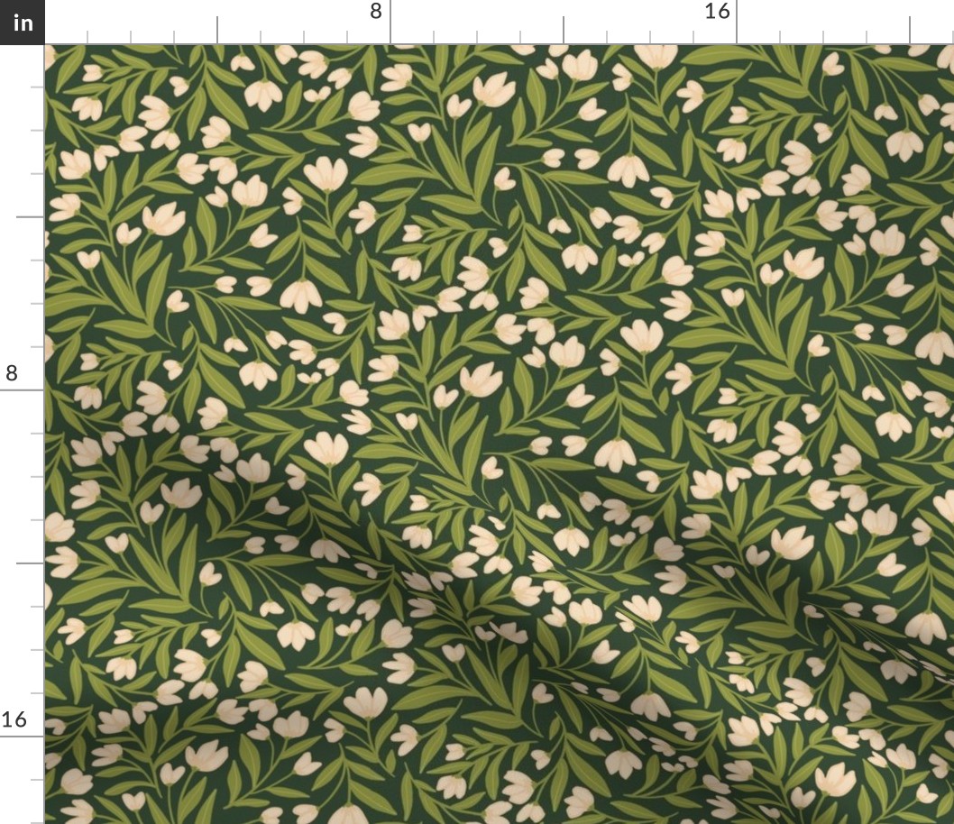 Enchanted Vines: A Tapestry of Tangled Florals on a Dark Green Background