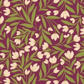 Enchanted Vines: A Tapestry of Tangled Florals on Deep Purple Background