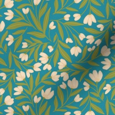 Enchanted Vines: A Tapestry of Tangled Florals on a Turquoise Background