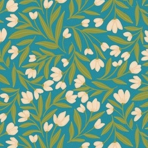 Enchanted Vines: A Tapestry of Tangled Florals on a Turquoise Background