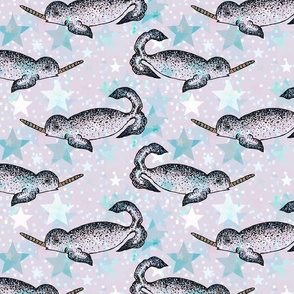 Narwhal Dreams - Pastel Stars and Narwals - Sweet Dreams Bedding 