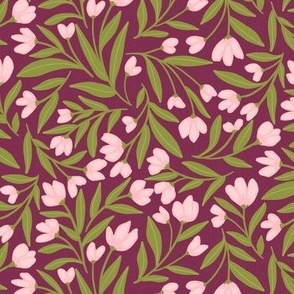 Enchanted Vines: A Tapestry of Tangled Florals on Dark Purple Background